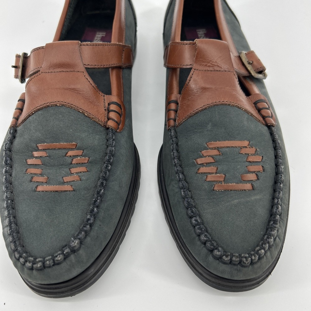 Hush Puppies Leather Loafers Shoes Women's 9 Brown Green T-Strap Casual VTG - Picture 2 of 12